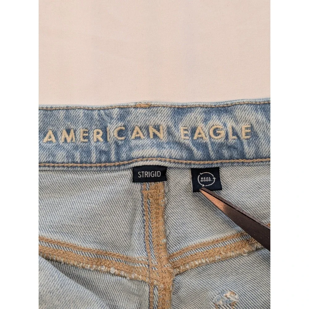American Eagle Curvy Super High Rise Baggy Straight Jeans Light Wash 10 X-Long - Picture 10 of 14